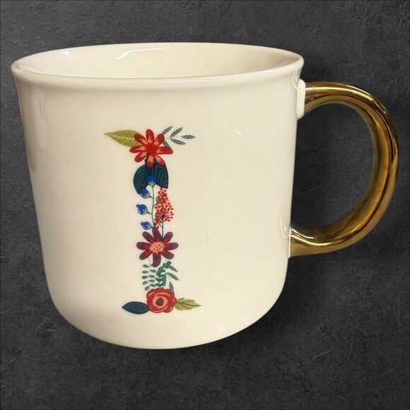 Opalhouse Floral Monogram “I” Mug with Gold Handle Large Porcelain Coffee Cup - Picture 9 of 9